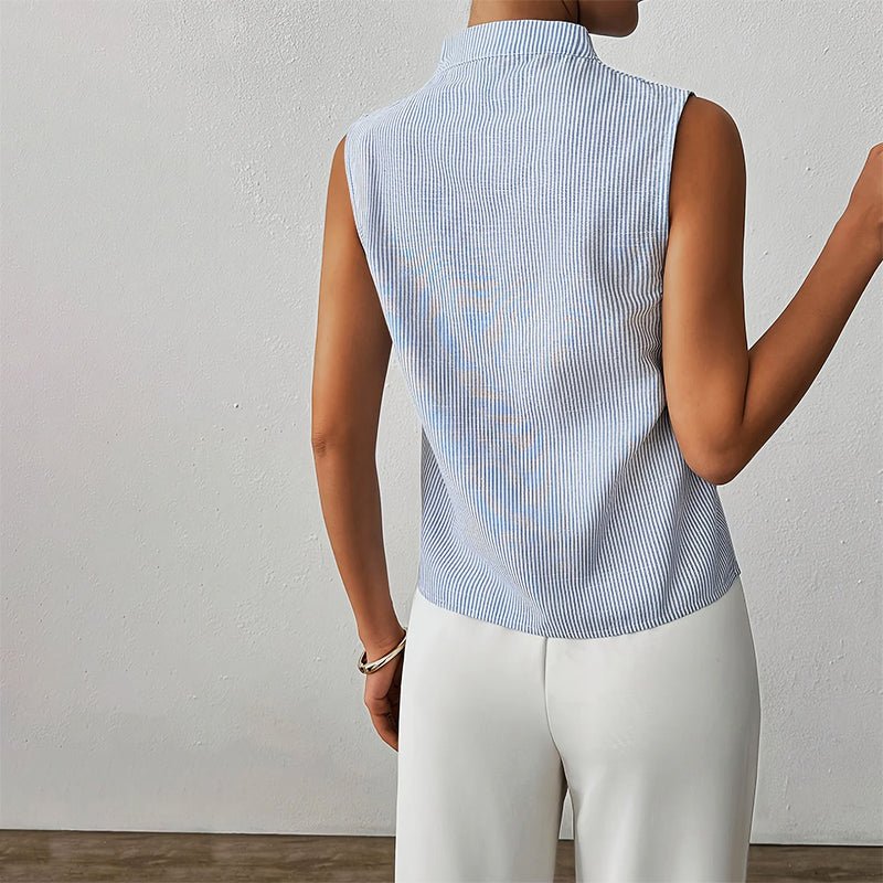 Katharina Sleeveless Striped Mock Neck Blouse