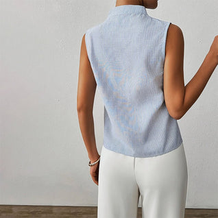 Katharina Sleeveless Striped Mock Neck Blouse