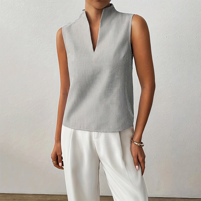 Katharina Sleeveless Striped Mock Neck Blouse