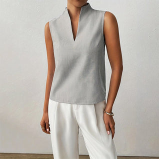 Katharina Sleeveless Striped Mock Neck Blouse