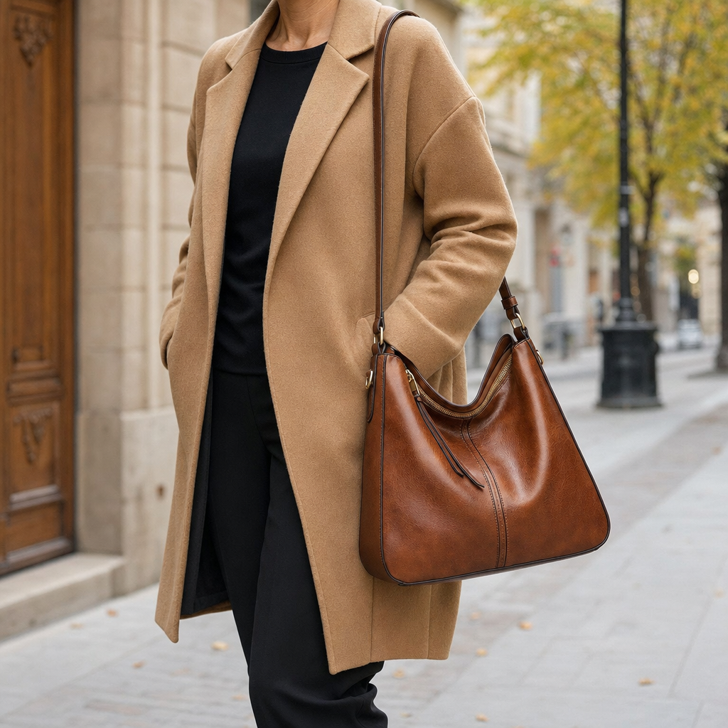 Woman wearing the Wrayford Hobo Shoulder Bag